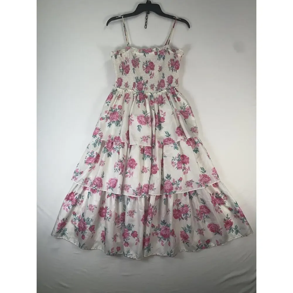 LoveShackFancy Dress Womens Small Multicolor Floral Smocked Tiered Maxi Sundress - Picture 1 of 5